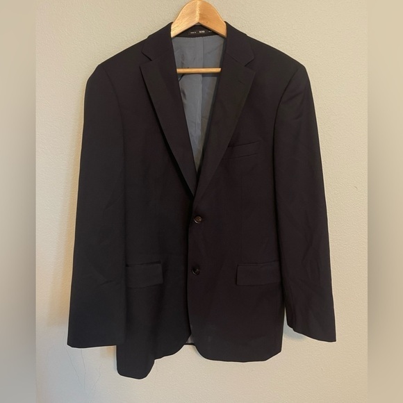 Hugo Boss Super 100 Navy Blue Two Button Sport Coat 100% Virgin Wool 40 L